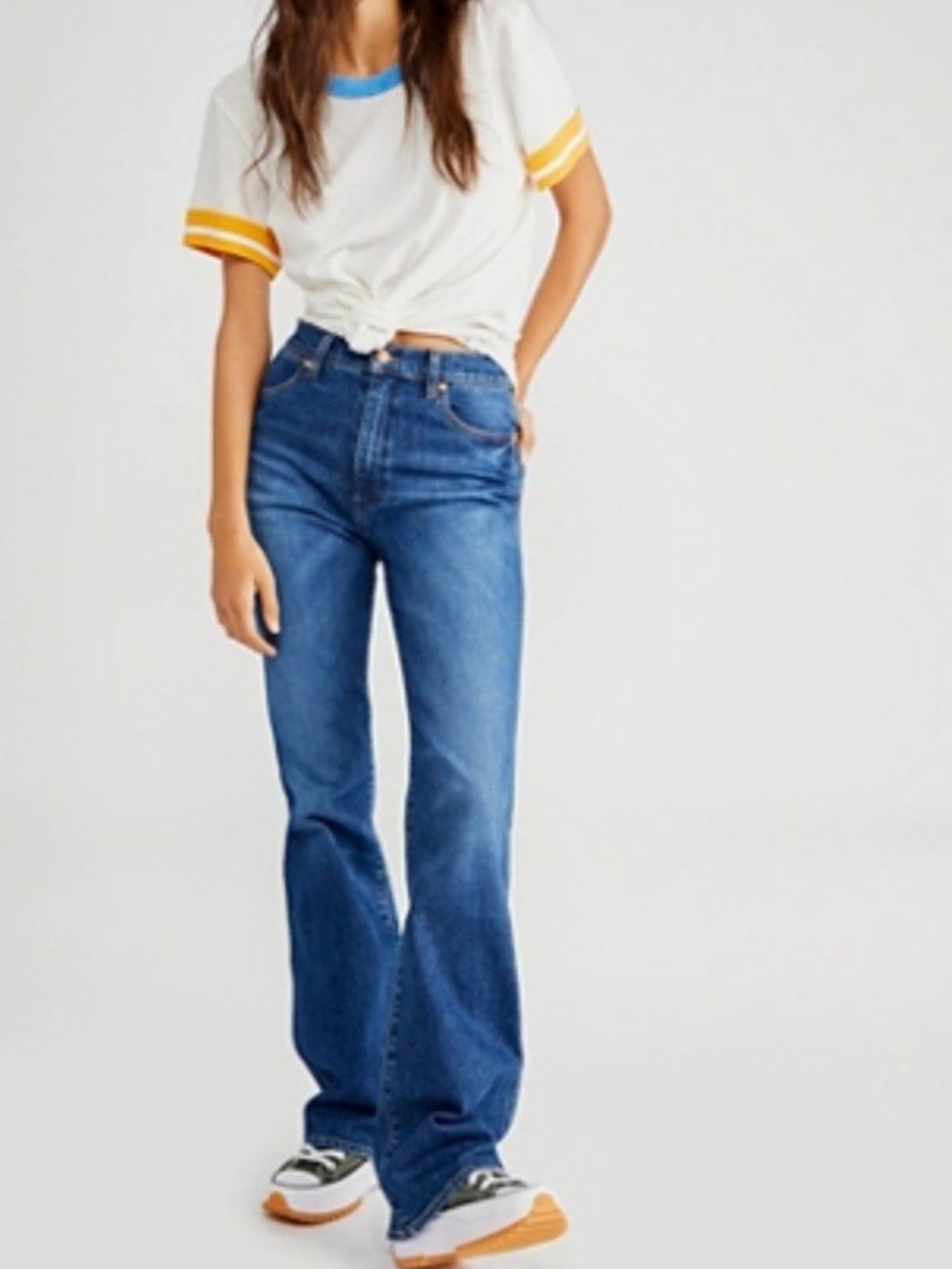Dark Blue Free People Wrangler 626 High Rise Boot Jeans